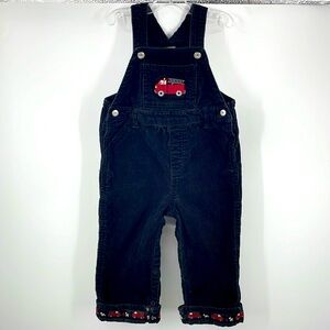 Gymboree Holiday Black Corduroy Fire Truck Embroidered Overalls Size 18M 24M